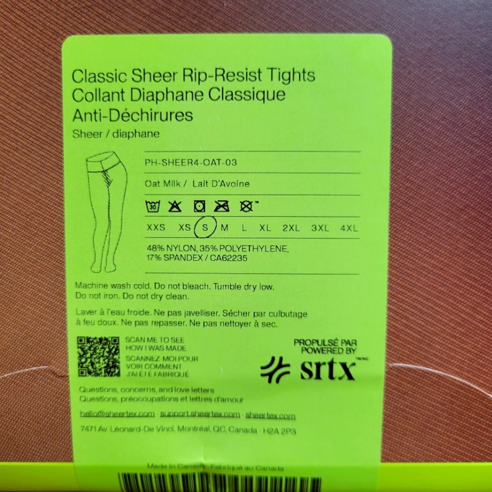 Sheertex Classic Sheer Rip-Resist Tights in Oat Milk Size SMALL